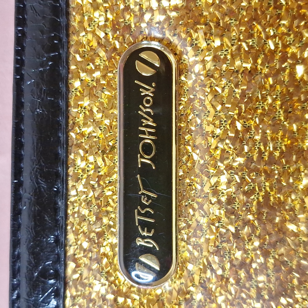 Gold Glitter Clutch Bag Y2K Glam Betsey Johnson Sparkly Zip Pouch Evening Party - Picture 3 of 10